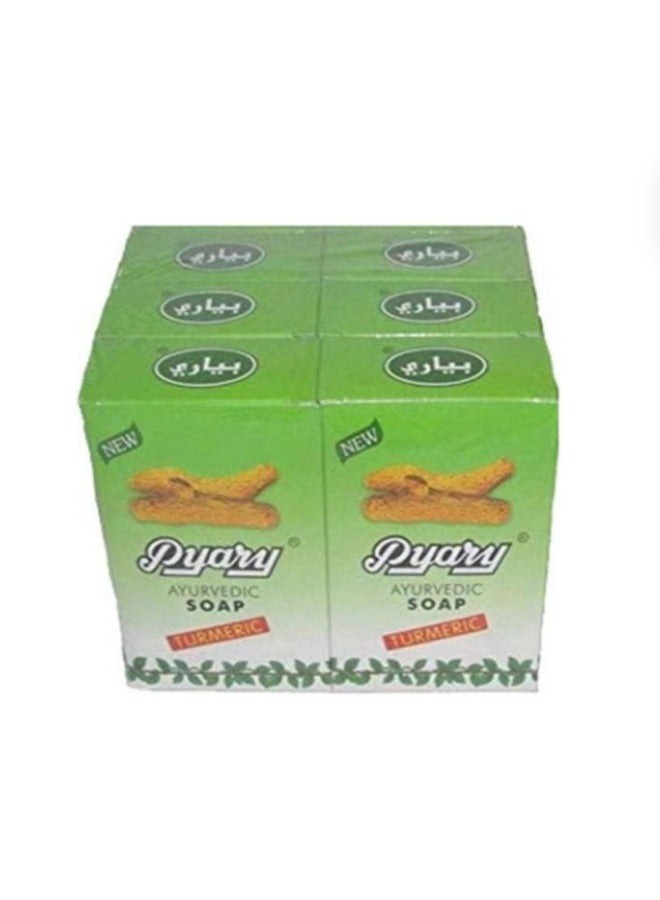 Pyary Ayurvedic Turmeric Soap , Soothes Skin & Reduces Acne, Blemishes - 75g x 6